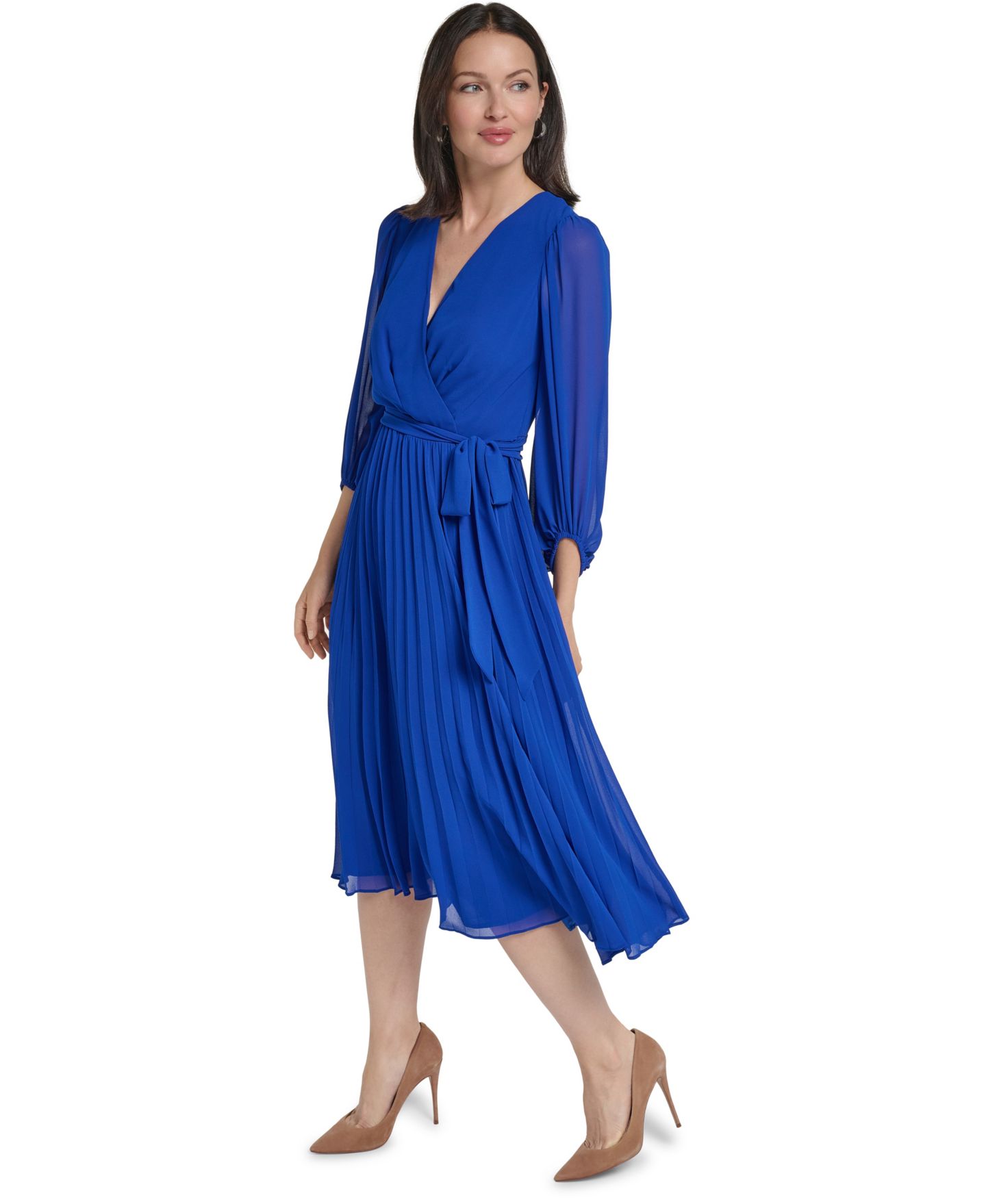 Женское платье Jessica Howard 3/4 Ballon Pleated V-Neck Surplice Midi, цвет: Кобальтовый — фото 3