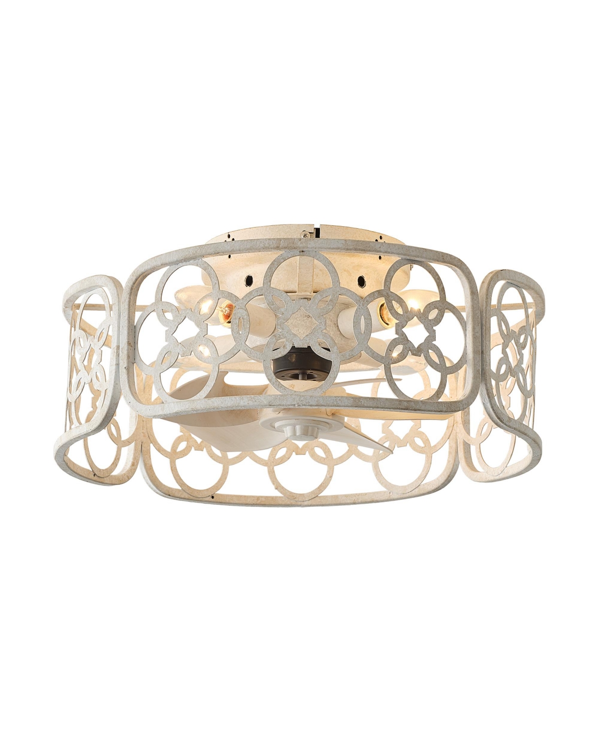 Parrot Uncle 18" Farmhouse Distressed Metal Caged Flush Mount Ceiling Fan with 4 Lights and Remote