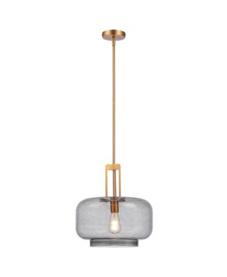15inch Modern Round Smoked Glass Shade Pendant Light 1-Light Adjustable Hanging Light for Kitchen Island