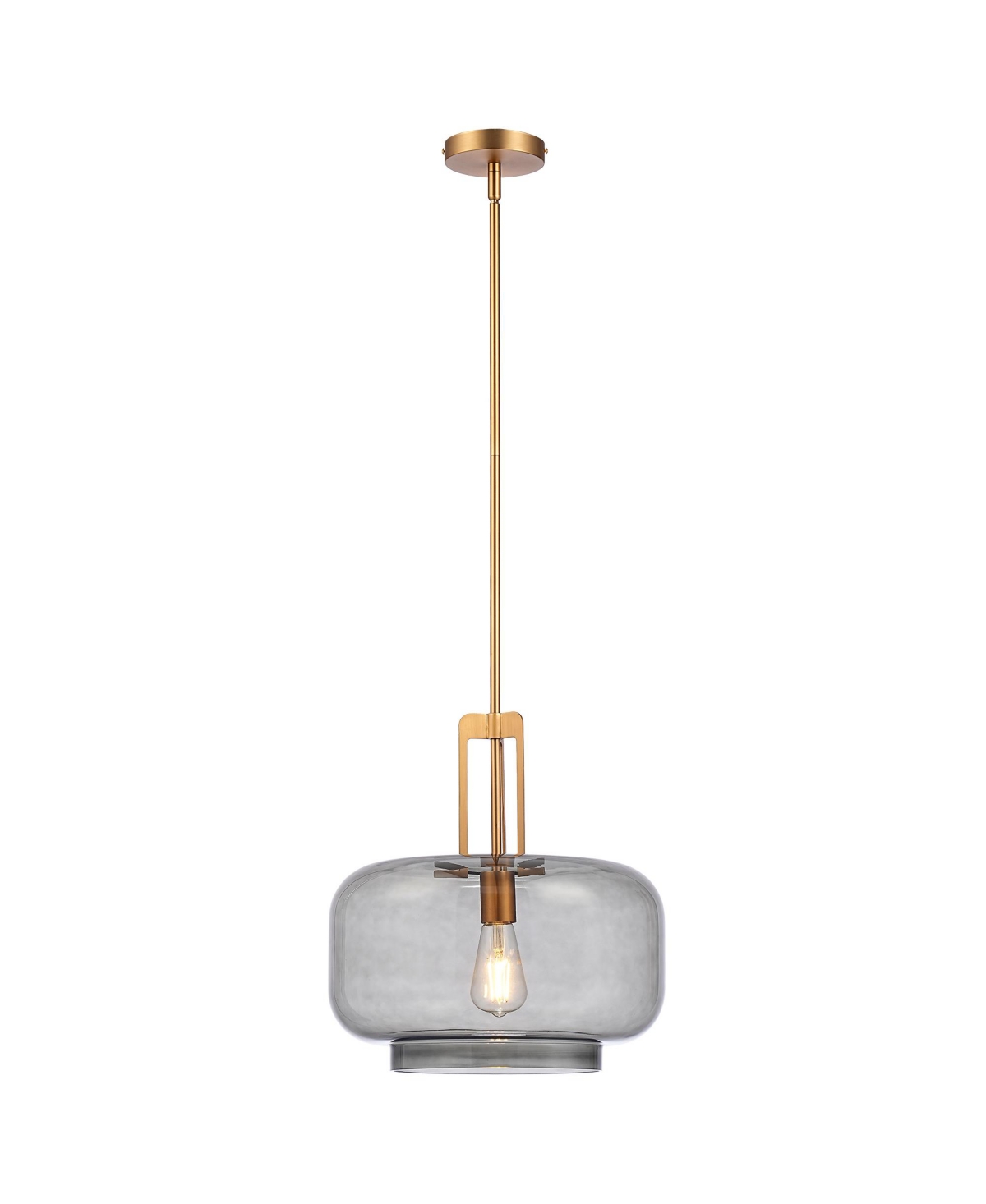 Parrot Uncle 15inch Modern Round Smoked Glass Shade Pendant Light 1-Light Adjustable Hanging Light for Kitchen Island - Vintage brass