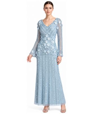 Women's 3D Floral Embellished Long Sleeve Gown