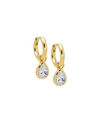 Cubic Zirconia Pear Bezel Dangling Earrings