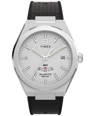 Men's Quartz Analog Q Timex Black Synthetic Rubber Watch 39mm