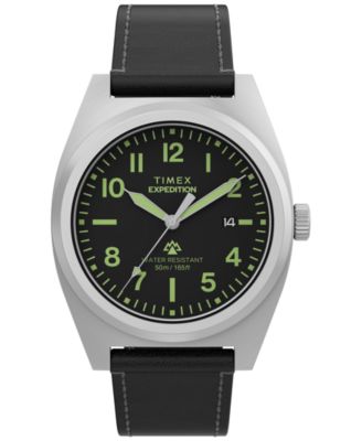 Men's Quartz Expedition Capstone Black Leather Watch 39mm