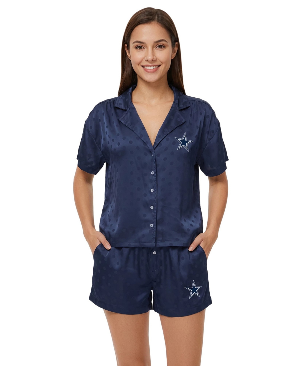 Concepts Sport Women's Navy Dallas Cowboys Wink Dot Satin Jacquard Sleep Set - Navy