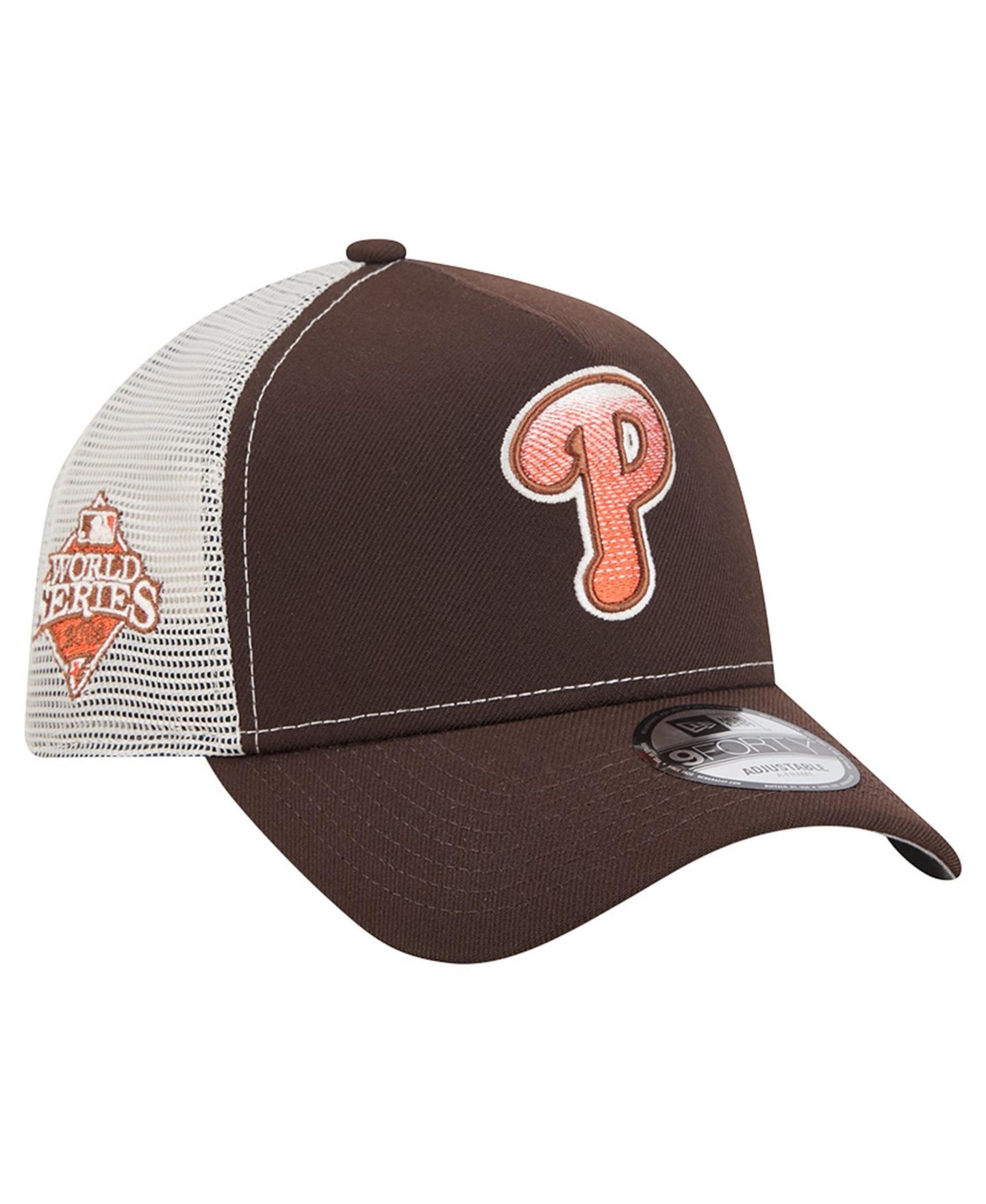 Мужская кепка New Era Brown Philadelphia Phillies Pumpkin Spice 9FORTY A-Frame Adjustable Trucker Hat — фото 1