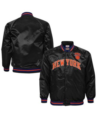 Big Boys' and Girls' Black New York Knicks Lightweight Satin Raglan Full-Snap Jacket
