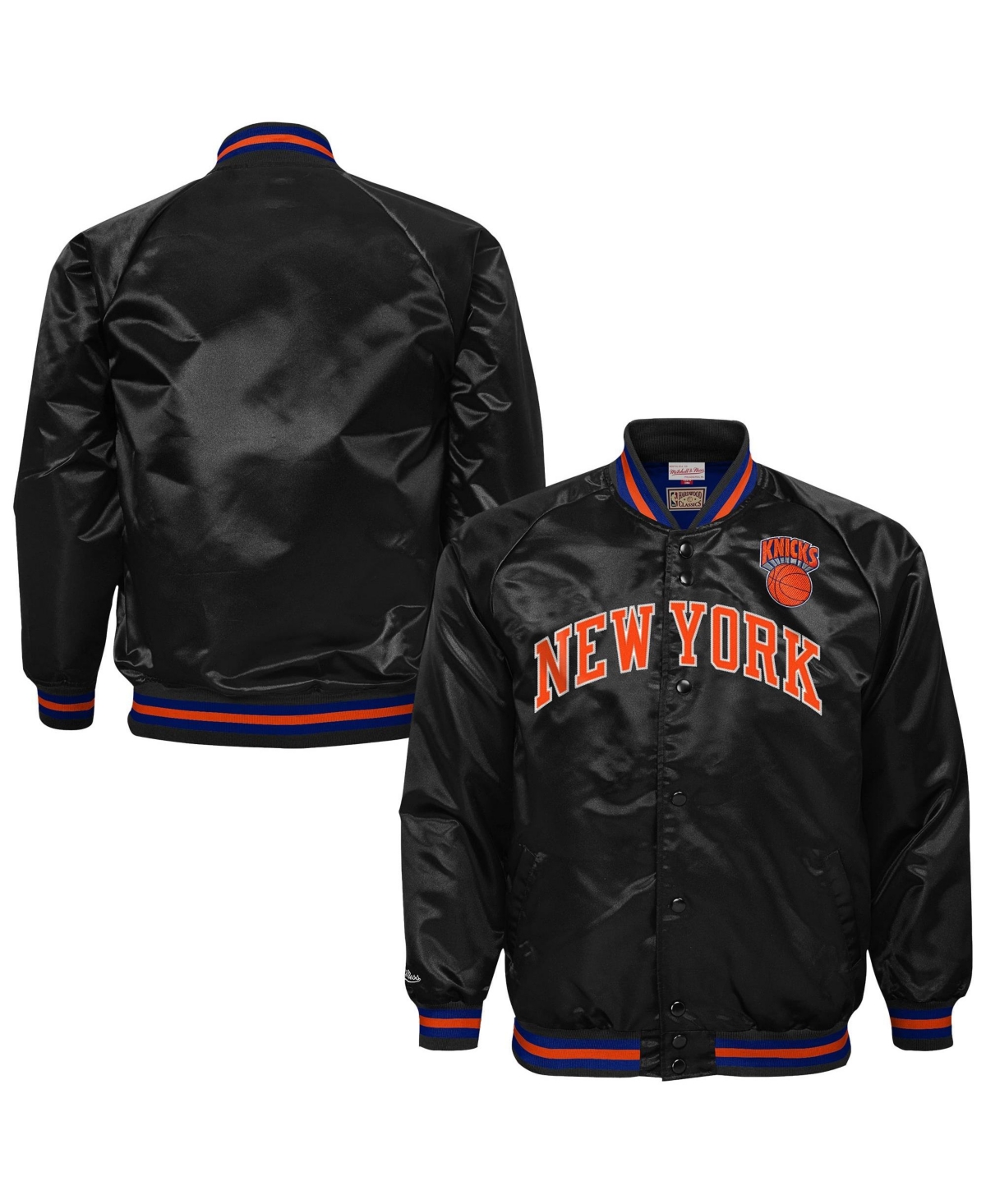 Mitchell & Ness Big Boys' and Girls' Black New York Knicks Lightweight Satin Raglan Full-Snap Jacket - Black