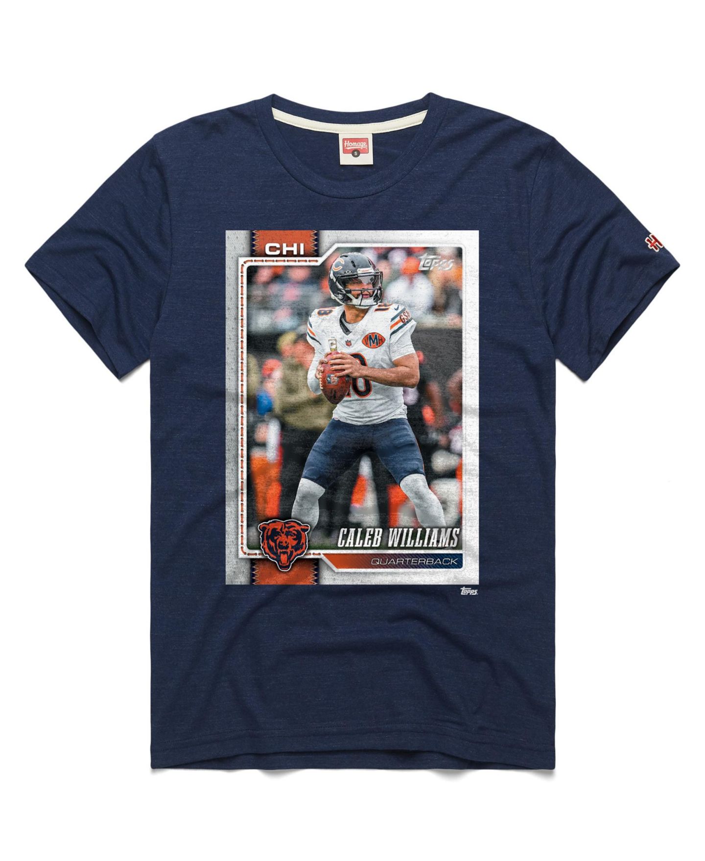 Футболка Homage Caleb Williams Navy Chicago Bears NFL Topps Trading Card Tri-Blend — фото 1