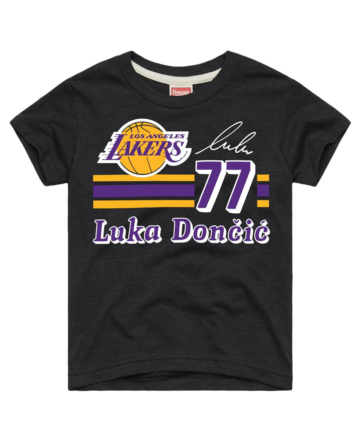 Детская футболка Homage Luka Doncic Charcoal Los Angeles Lakers Remix Signature Name Number Tri-Blend — фото 1