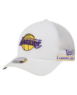 Men's White Los Angeles Lakers Featherweight Team Tape 9FORTY M-Crown A-Frame Adjustable Hat