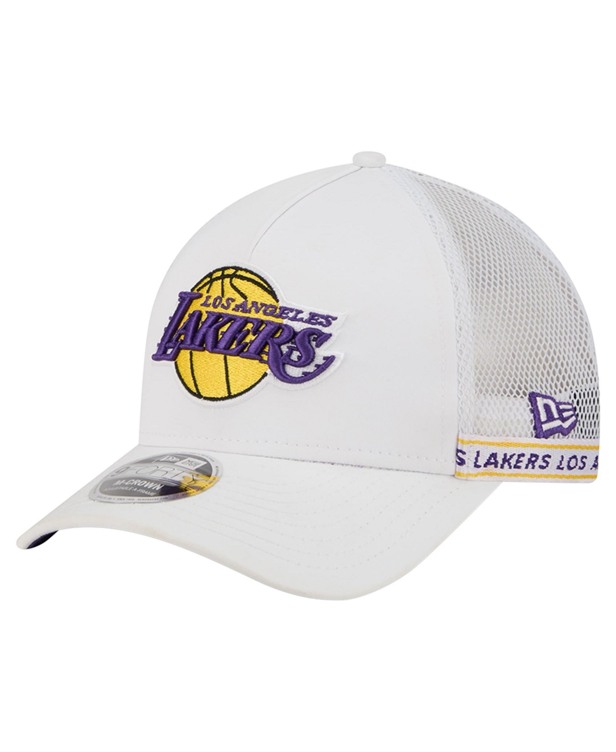New Era Men's White Los Angeles Lakers Featherweight Team Tape 9FORTY M-Crown A-Frame Adjustable Hat - White