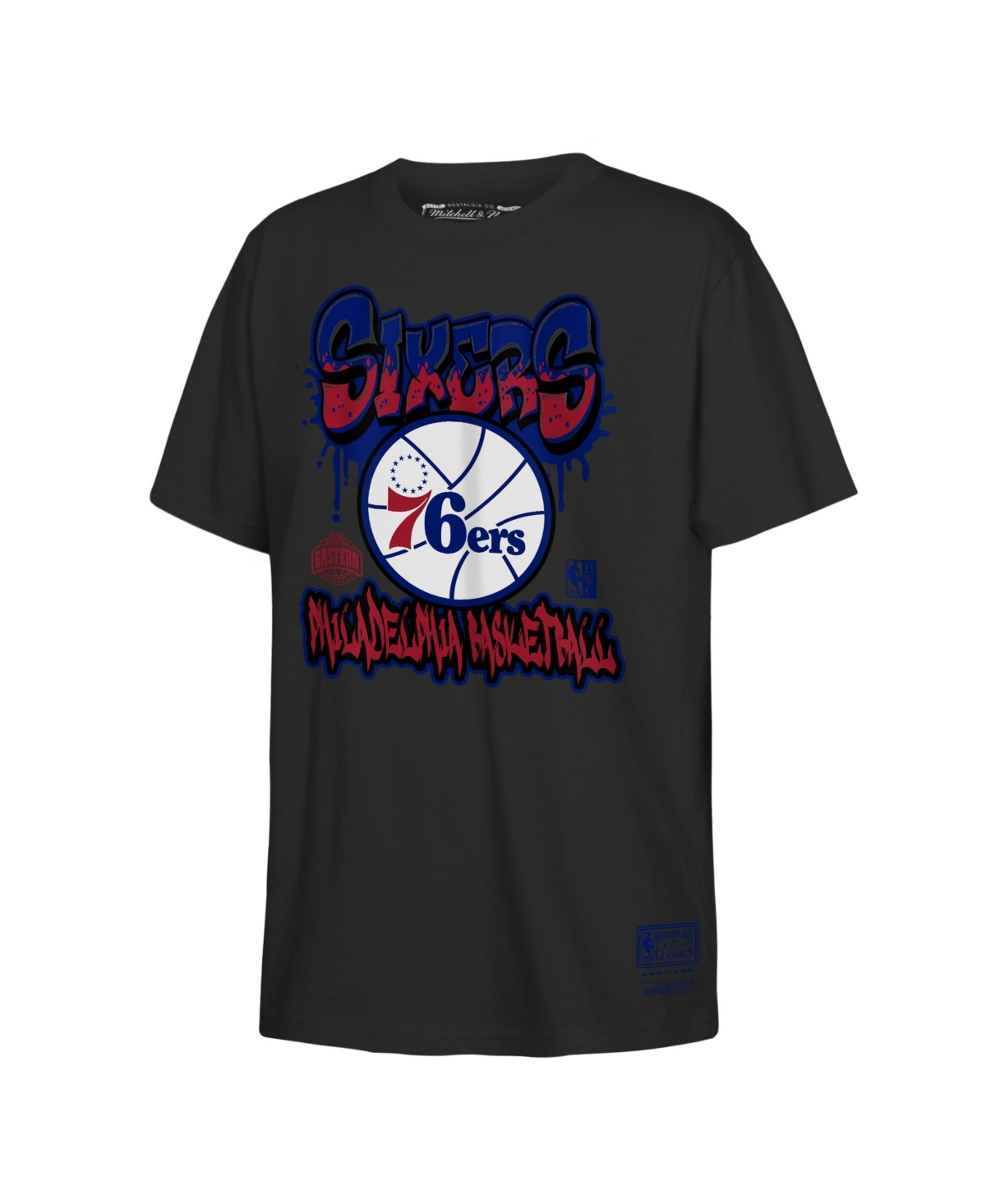 Mitchell & Ness Big Boys' and Girls' Black Philadelphia 76ers Throwies T-Shirt - Black