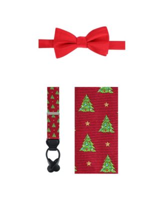 Men's Holiday Elegance Bundle: Christmas Suspenders and Silk Bow Tie
