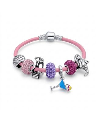 Women's Crystal Sterling Silver Charm Bead Bracelet