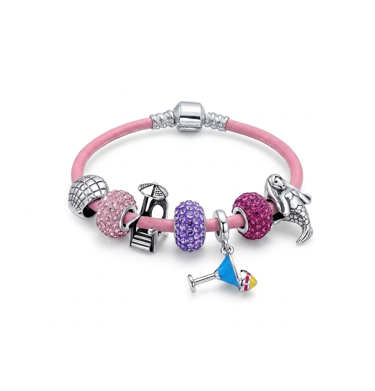 Bling Jewelry Women's Crystal Sterling Silver Charm Bead Bracelet - Pink