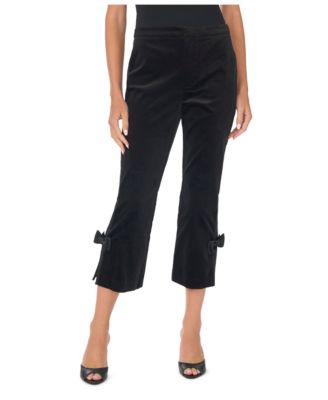 Women's Cropped Trouser with Bow Applique at Hem Velvet Pants