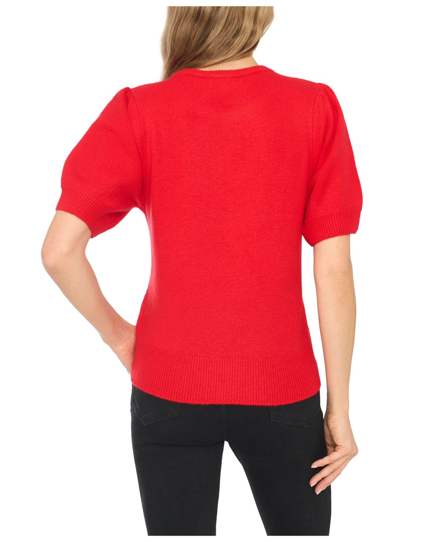 Женский свитер CeCe Embellished Bow Appliqué Crewneck Short-Sleeve, цвет: Яркий вишнёвый — фото 3