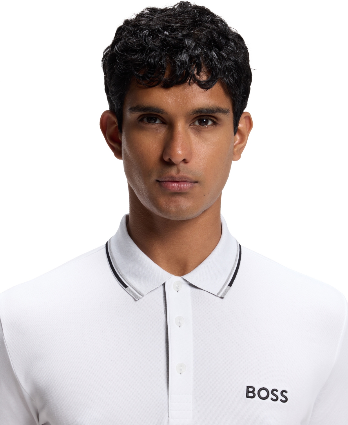 Boss by Hugo Boss Men's Contrast Logo Cotton-Blend Polo Shirt - White