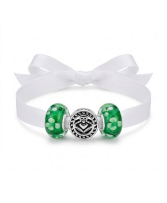 Celtic Green Clover Claddagh Love Charm Bead Set Glass .925 Sterling Silver