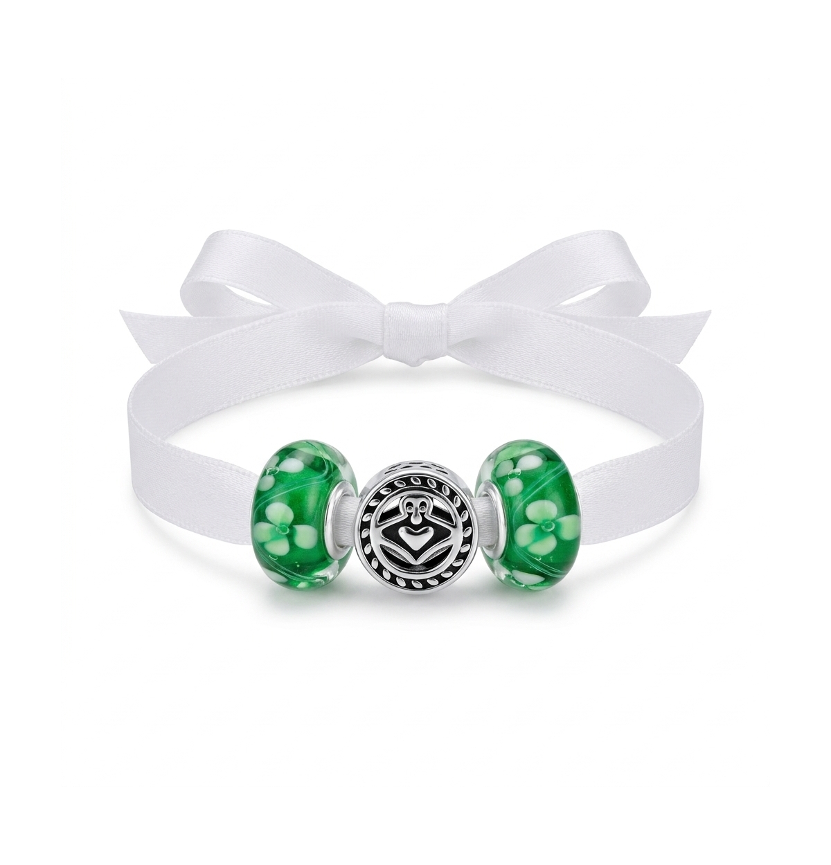 Bling Jewelry Celtic Green Clover Claddagh Love Charm Bead Set Glass .925 Sterling Silver