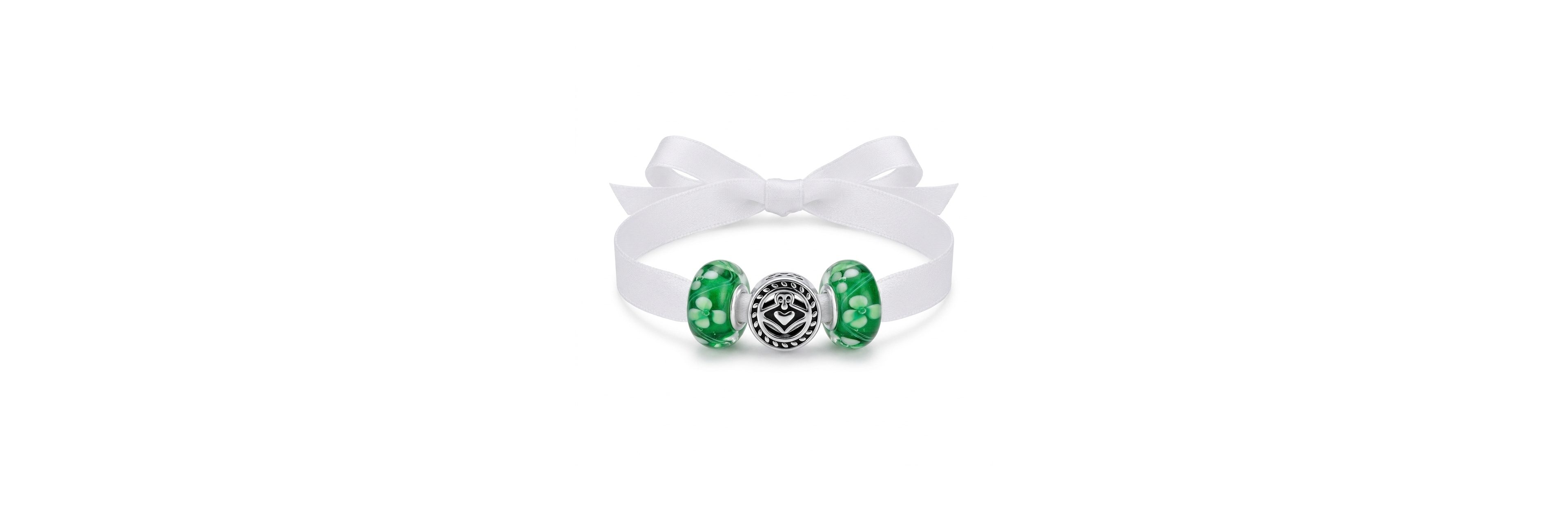 Bling Jewelry Celtic Green Clover Claddagh Love Charm Bead Set Glass .925 Sterling Silver