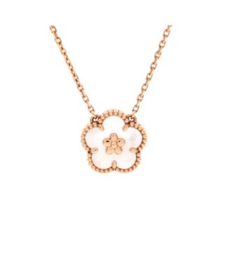 Lucky Spring Plum Blossom Mother-of-Pearl Pendant Necklace in 18K Rose Gold