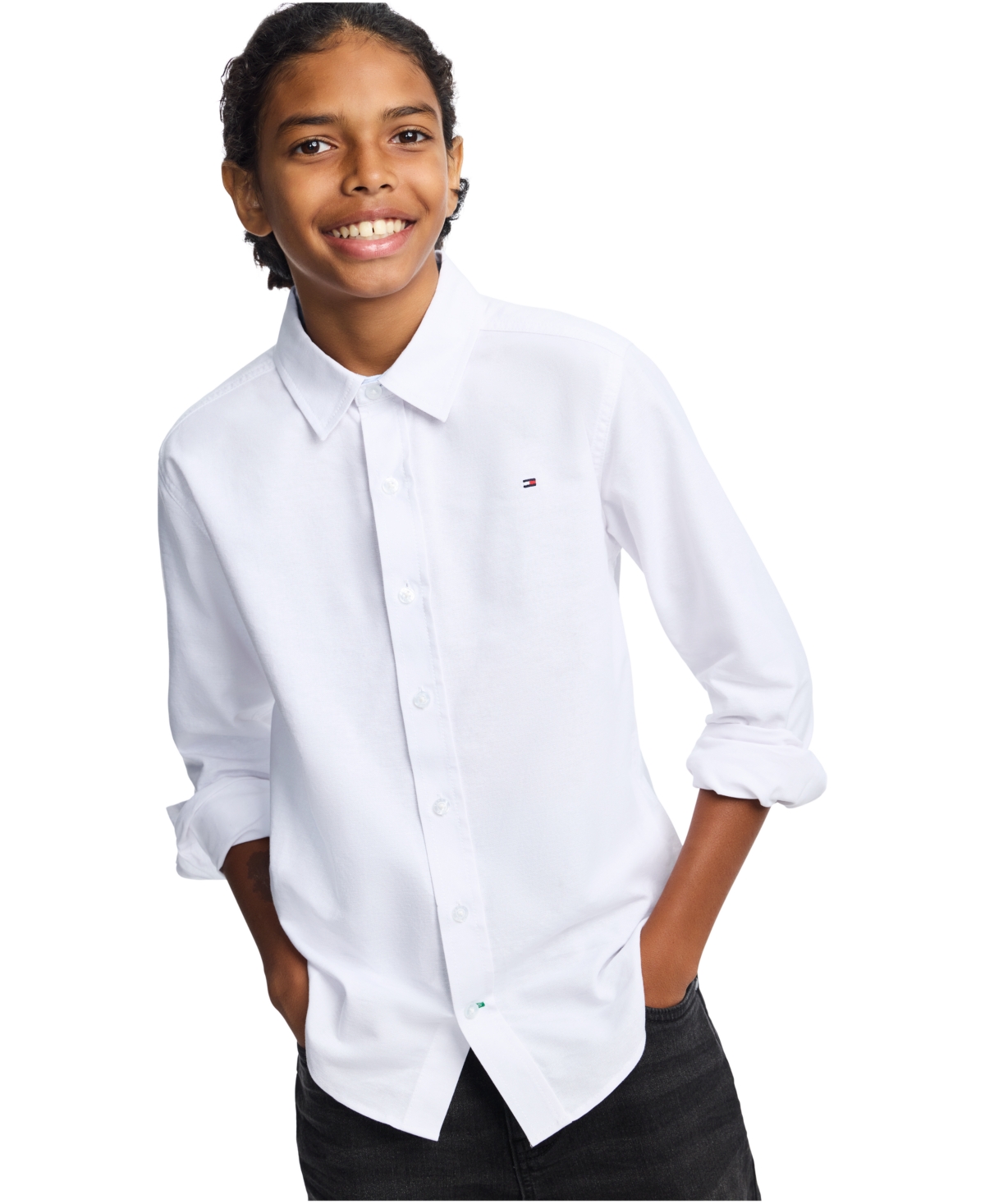 Tommy Hilfiger Boys' 8-20 Oxford Long-Sleeve Cotton Shirt - White