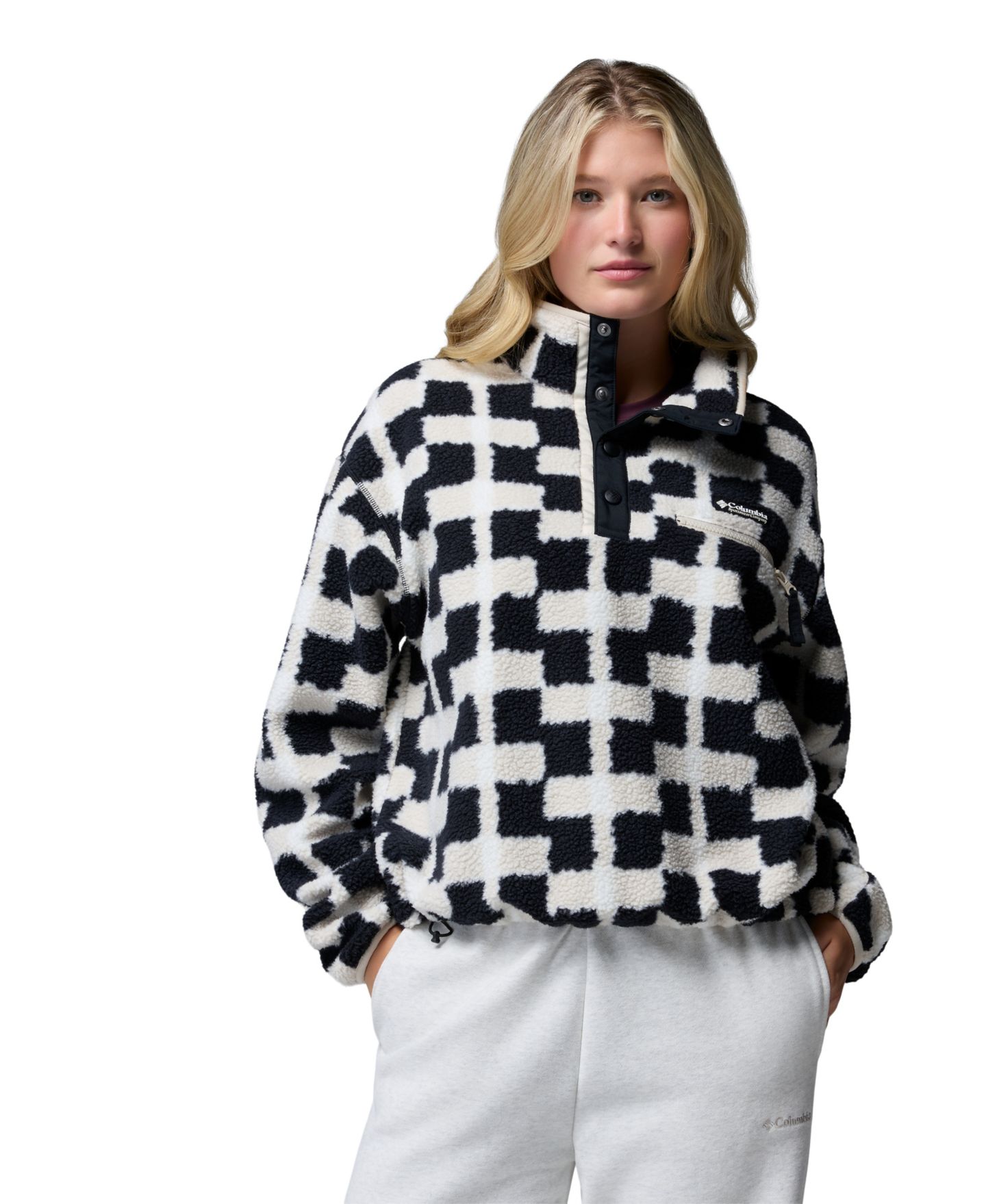 Женский топ Columbia Helvetia™ II Printed Cropped Half-Snap Fleece, цвет: Чёрный — фото 1