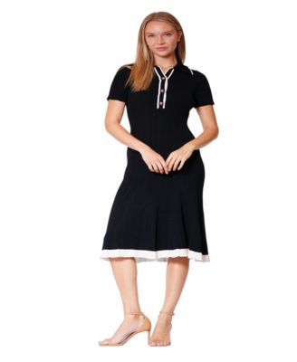Women's Short-Sleeve Collared Ribbed Midi Dress