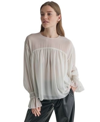 Women's Long-Sleeve Sheer Drop-Shoulder Blouse