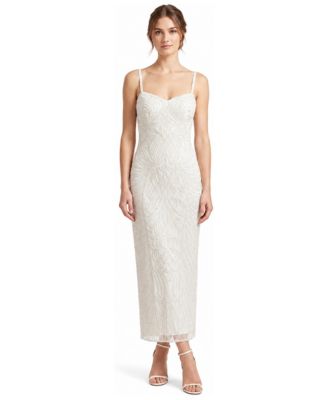 Women's Beaded Midi Sweetheart Dress