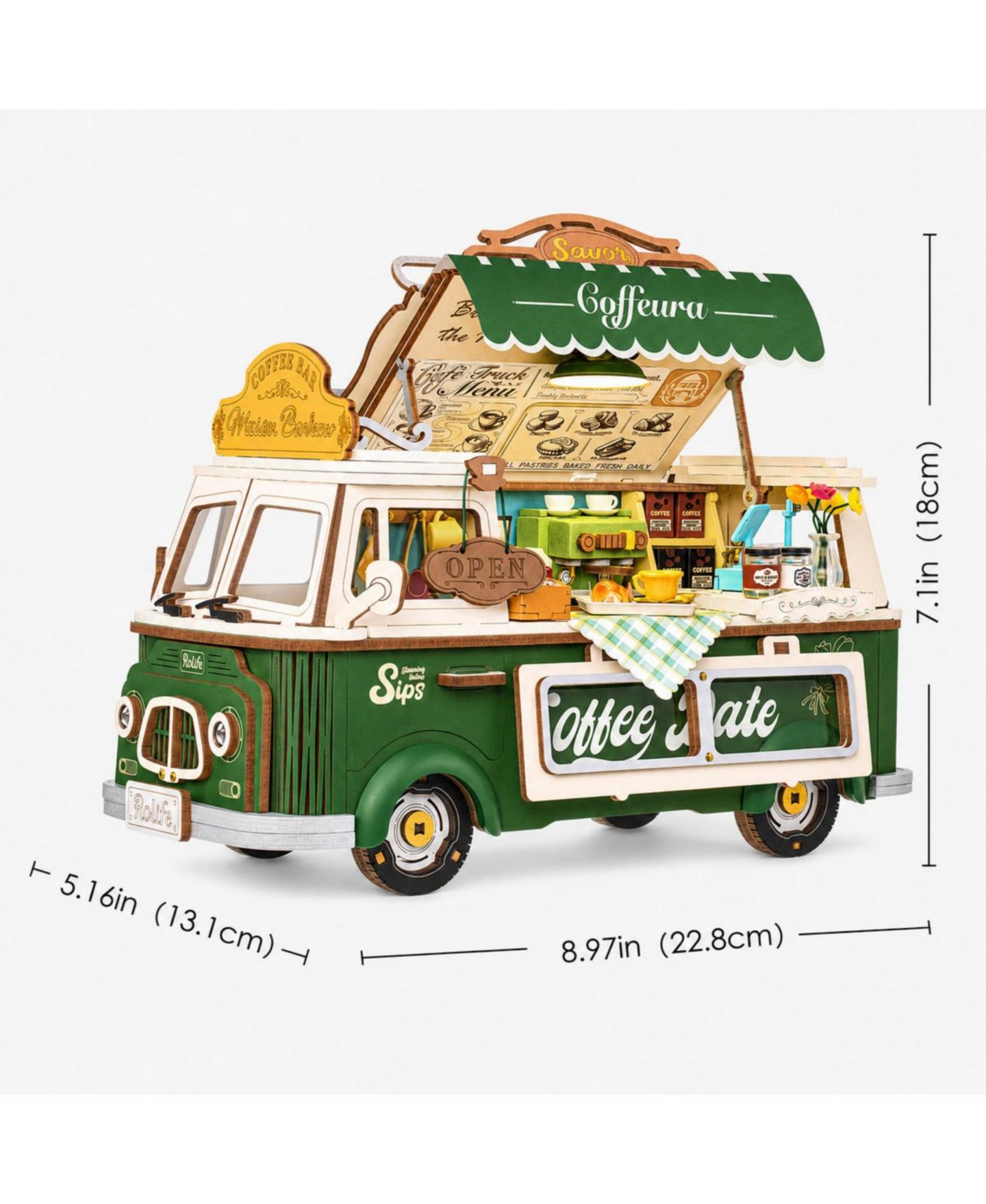 Детский конструктор Robotime Coffee Truck Leo 189-Piece 3D Wooden Puzzle Building Set, Ages 14+ — фото 4
