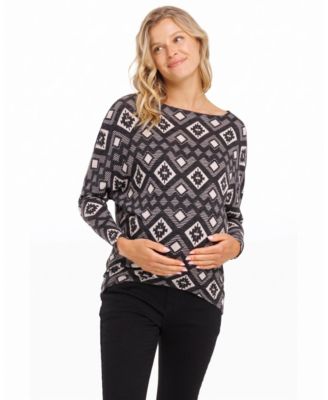 Maternity Dolman Long-Sleeve Geometric Rib-Knit Top