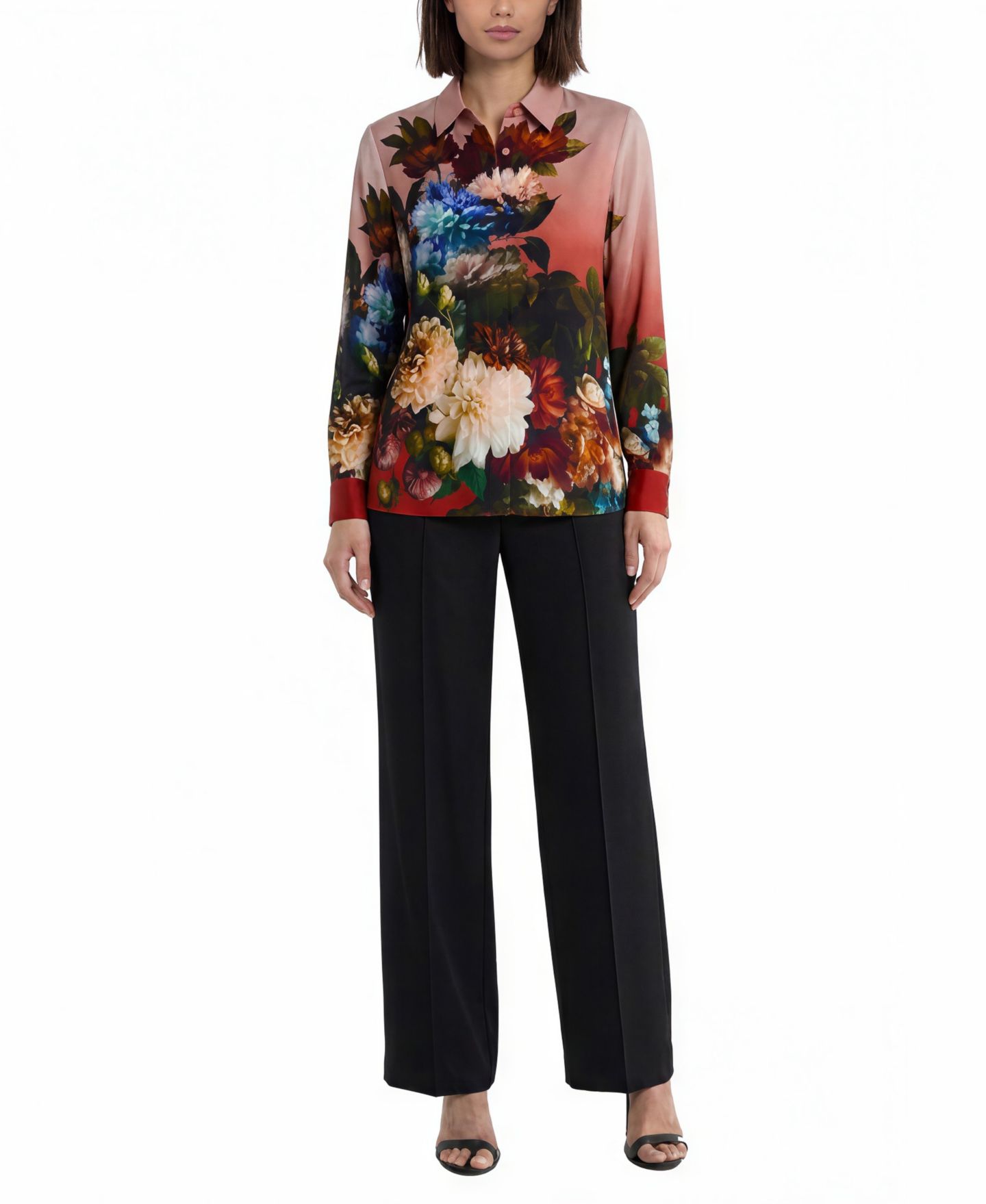 Женская блузка Elie Tahari Shae Long-Sleeve Button-Down Floral-Print, цвет: Тёмно-зелёный — фото 3