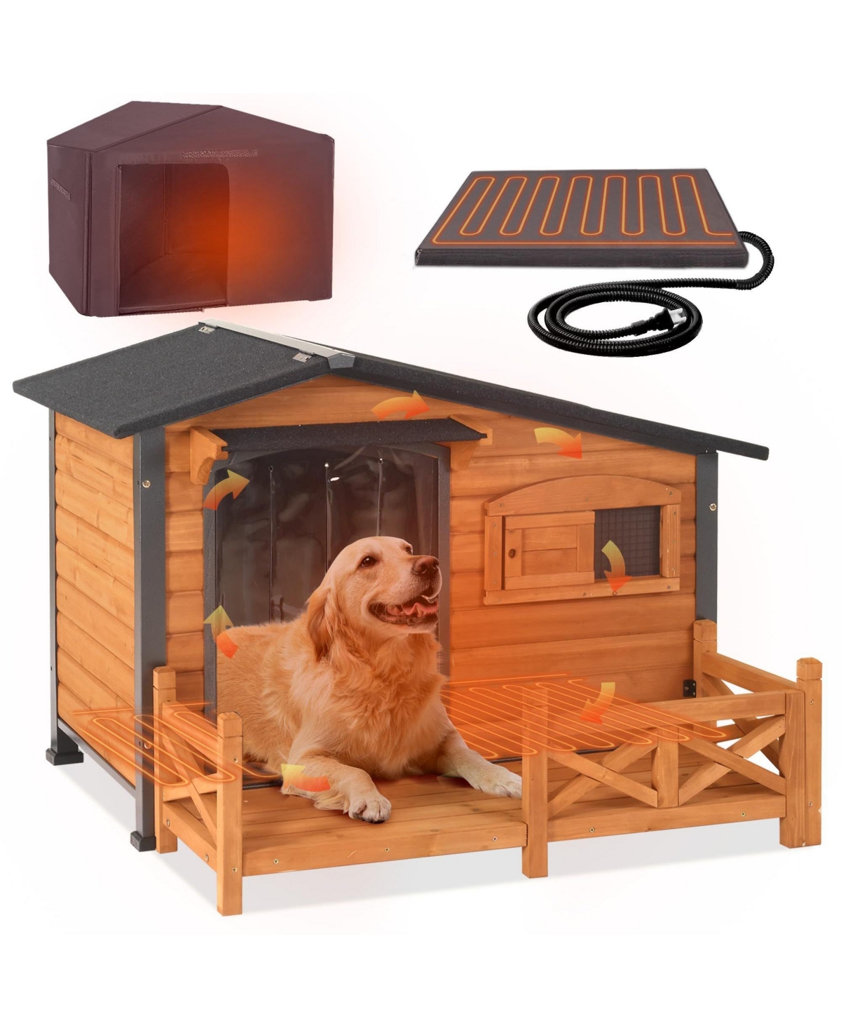 Aivituvin Extra Large Outdoor Heated Dog House with Metal Frame Large Dog House