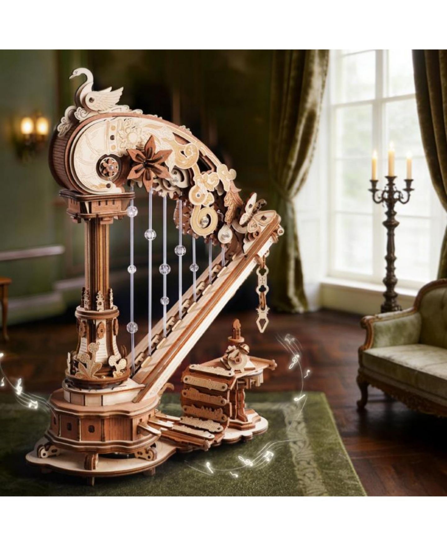 Детский конструктор Robotime Magic Harp 3D Wooden Puzzle Self-Playing Music Box, 350-Piece Building Set, Ages 14+ — фото 2