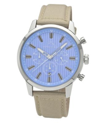 Men's Ryder Chronograph Beige Canvas Band Silver Tone Turquoise Dial Watch 44 mm