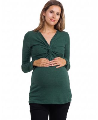 Maternity Nursing-Friendly Twist-Front V-Neck Top