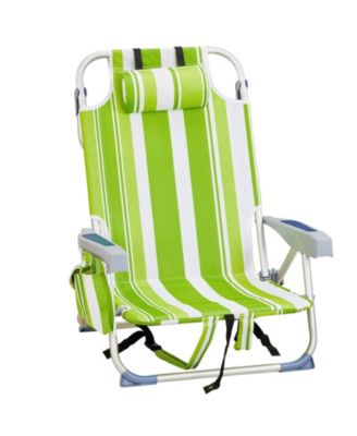 [Same Code:39308293]636582cm Short Oxford Cloth Silver White Aluminum Tube Bearing 100kg Beach Chair Green Stripes