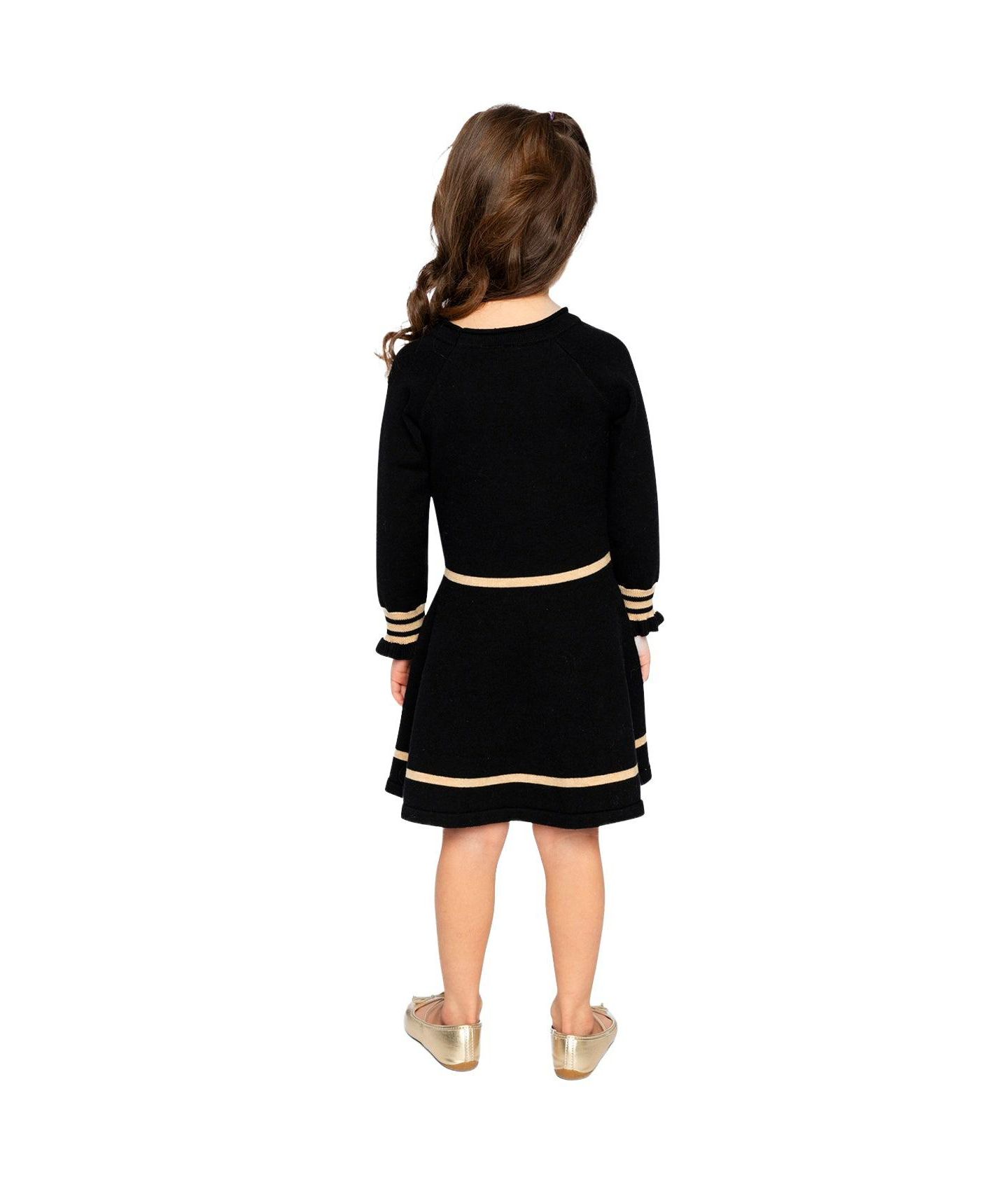 Платье Deux par Deux Knit Dress для девочек-малышей, цвет: Чёрный / Бежевый — фото 3