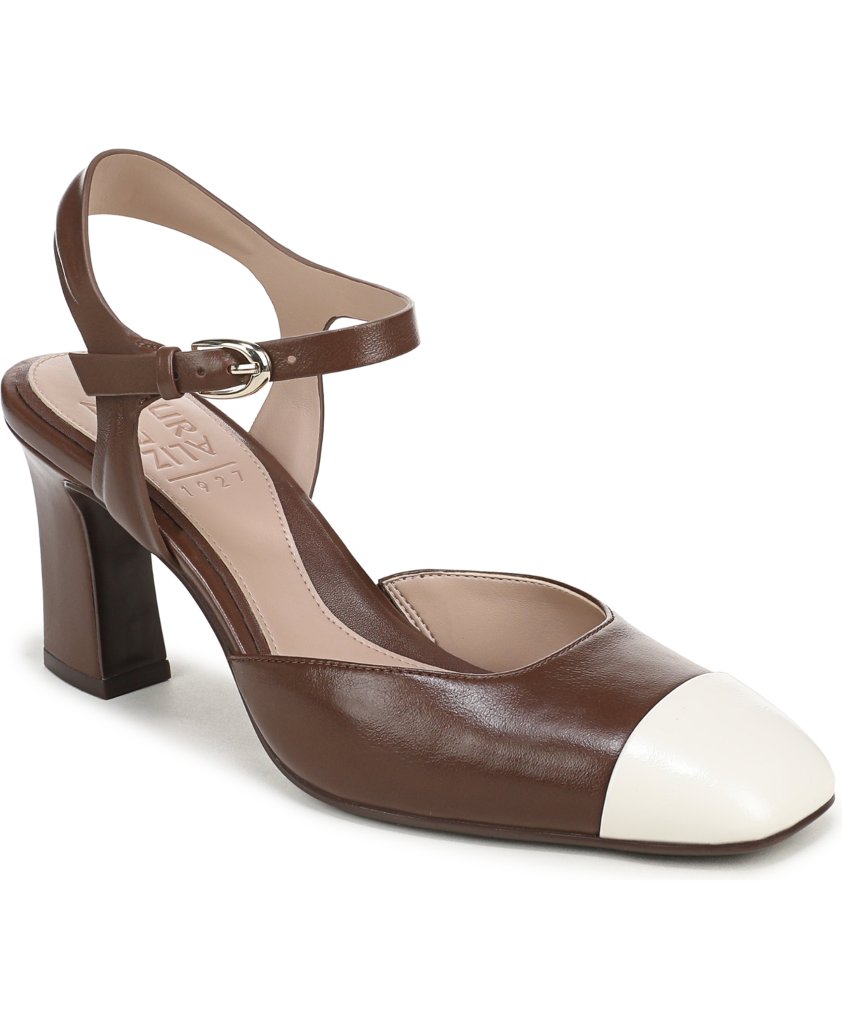 Naturalizer Fedra Strappy Pump Shoes, Coffee Brown/White Leather, 9.5M Ankle Strap, Slingback Strap