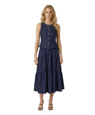 Women's Sleeveless Structured Top And Tiered Midi Skirt Set