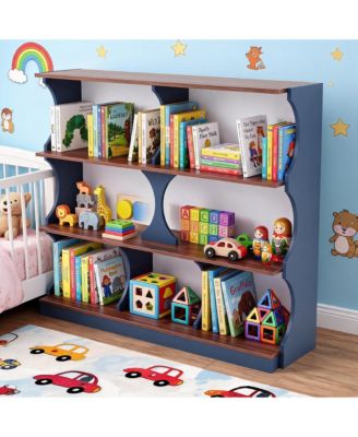 39.37 Inch 3-Tier MDF Two-Tone Open Kids Bookshelf with Curved Side Panels