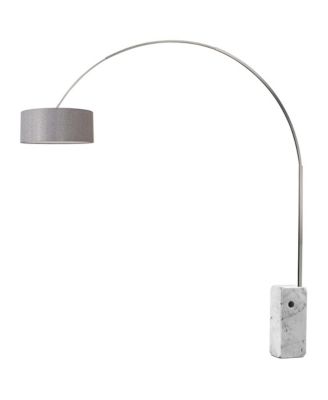 Iconic Arc Lamp - Satin Nickel,  Marble Base, Drum Cashmere Linen Shade, Dimmable