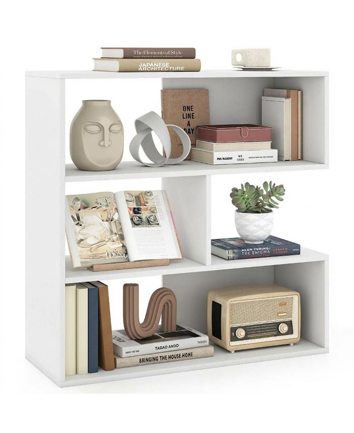 Sugift 3-Shelf Engineered Wood Concave Anti-Toppling Bookcase
