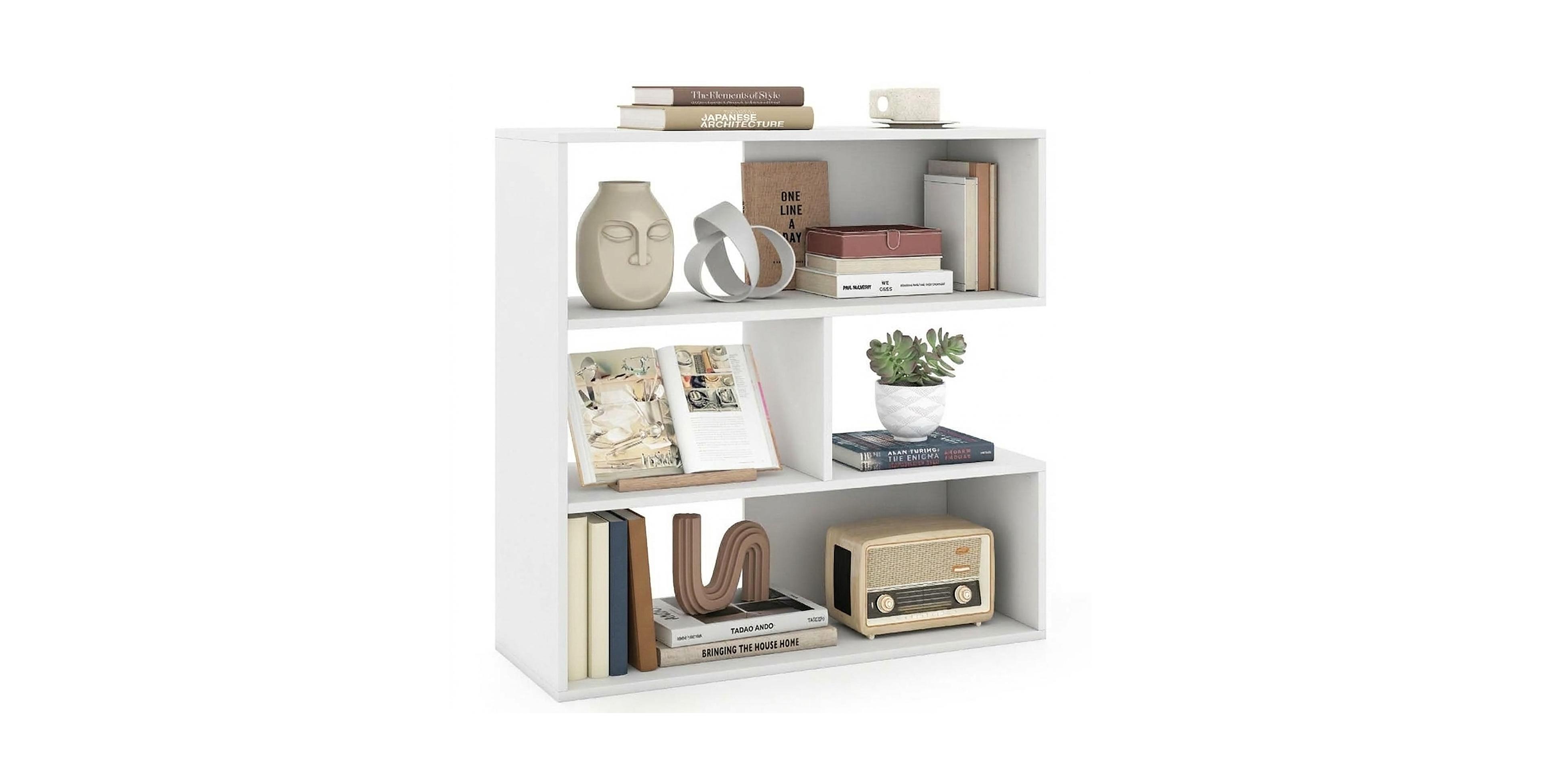 Sugift 3-Shelf Engineered Wood Concave Anti-Toppling Bookcase