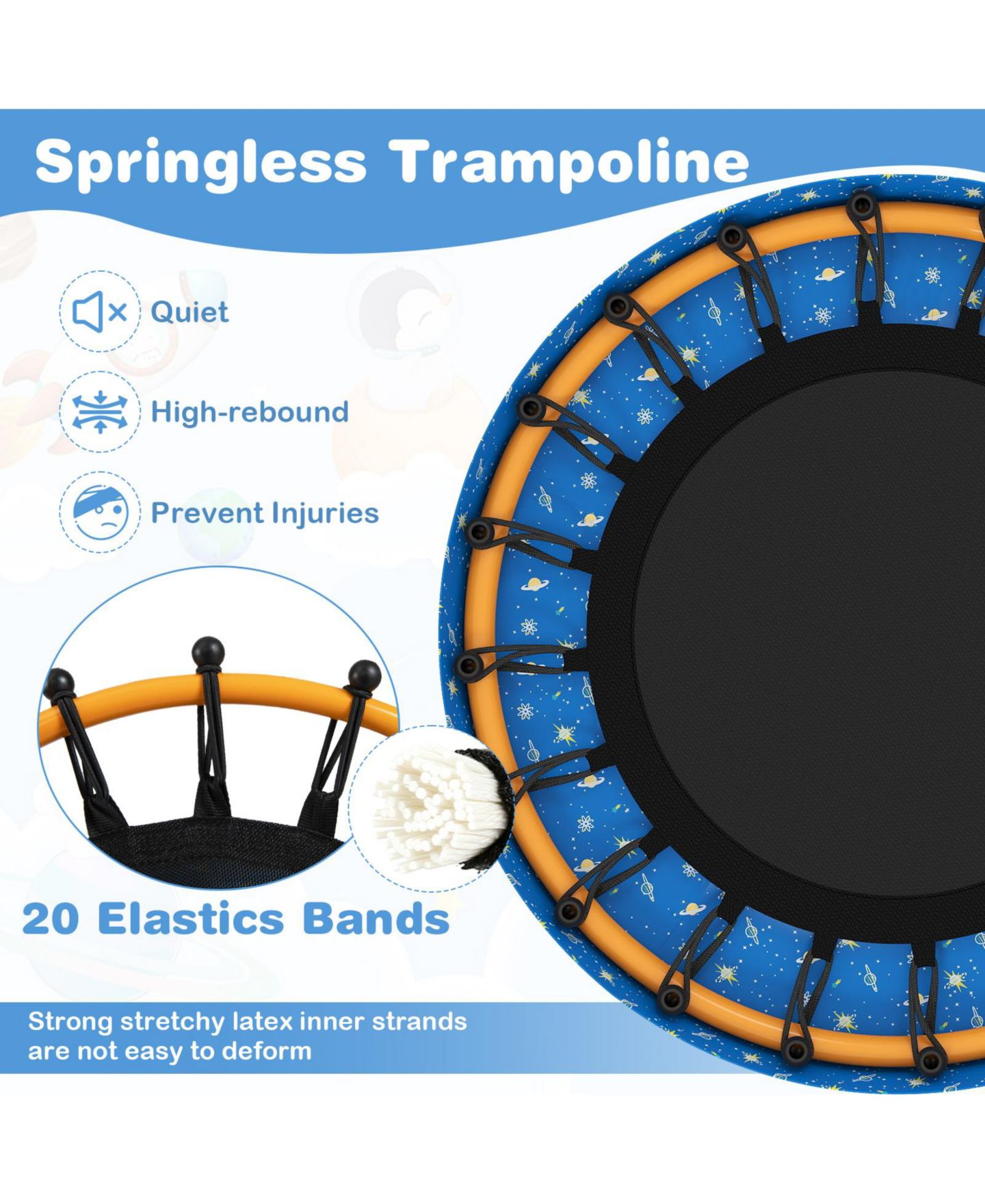 Детские игрушки Mecale 28" Mini Trampoline with Foam-Padded Handle and Elastic Bands, 176-lb Cap, Ages 3-6, цвет: Синий — фото 4