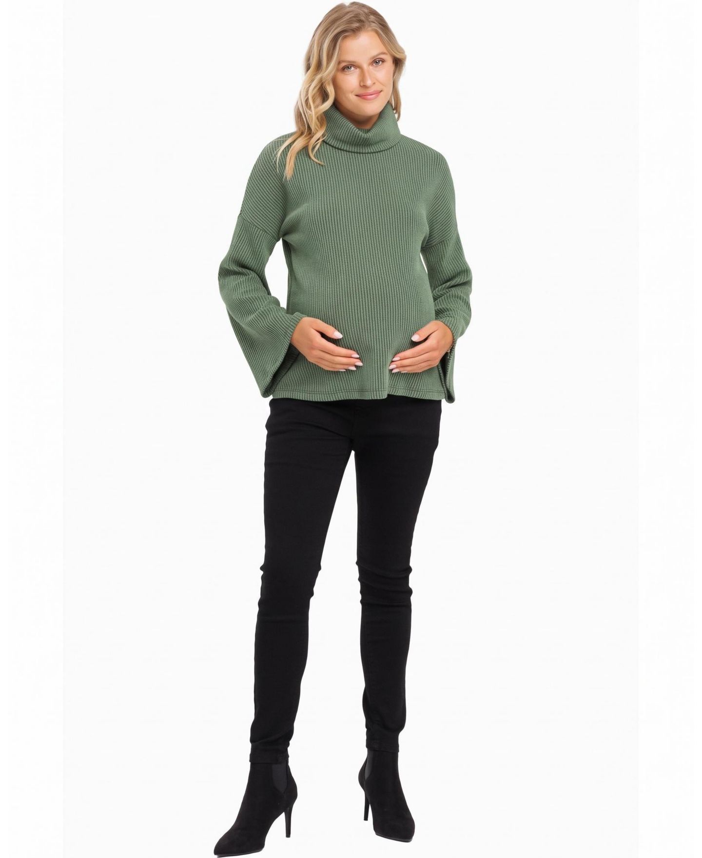 Женский свитер Hello Miz Maternity Ribbed Turtleneck Long-Sleeve Sweater, цвет: Оливковый — фото 3