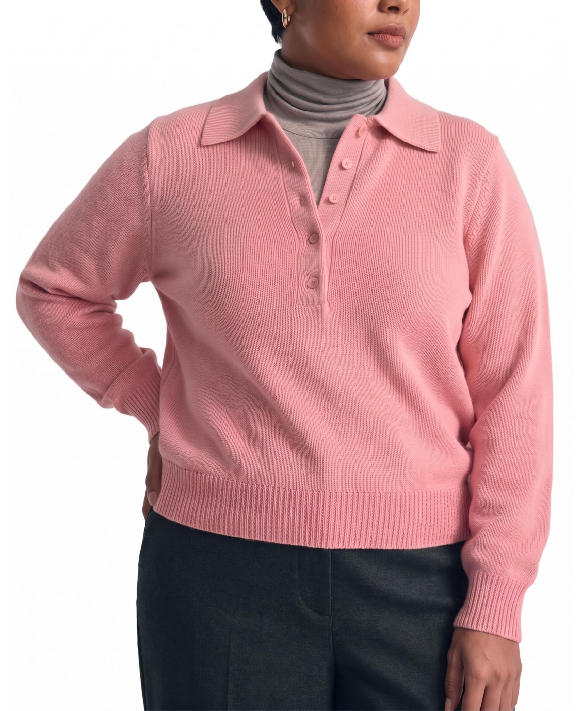 Universal Standard Plus Size Us x Abisola Collared Balloon-Sleeve Pullover Sweater - Pretty in pink